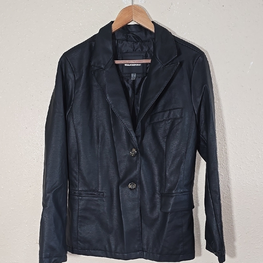Urban Republic Black Faux Leather Blazer Jacket